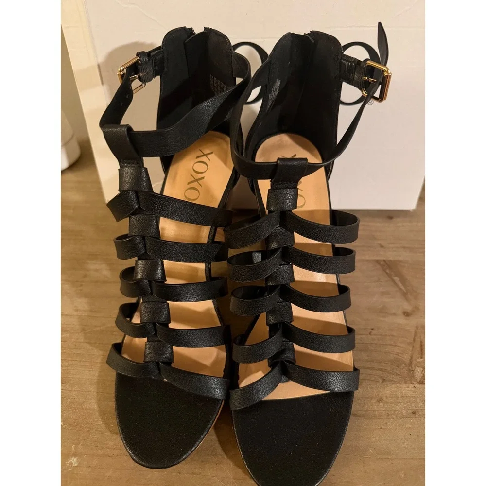 XOXO Women's Bethan Black Gladiator‎ Heeled Sandals Size 10M